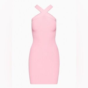 Babaton Aritzia Sculpt Knit Criss Cross Dress Daisy Pink Small